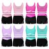 Kids Girls Two Piece Set Gymnastic Gym Workout Outfit Crop Tank Top with Shorts Dancewear