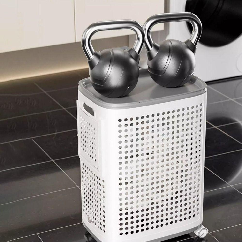 Пластиковая складная корзина для грязного белья Пылезащитная корзина на колесиках для стирки Квартира