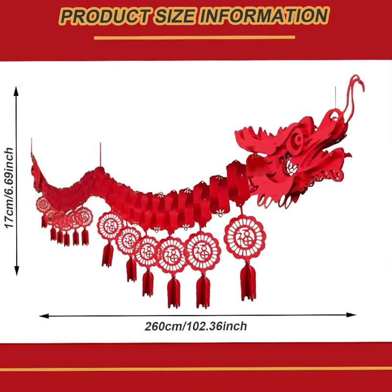 Chinese New Year Decorations 2024 Banner Chinese Dragon Decorations Banner with 12 Lucky FU Charms Lunar New Year Party Favors