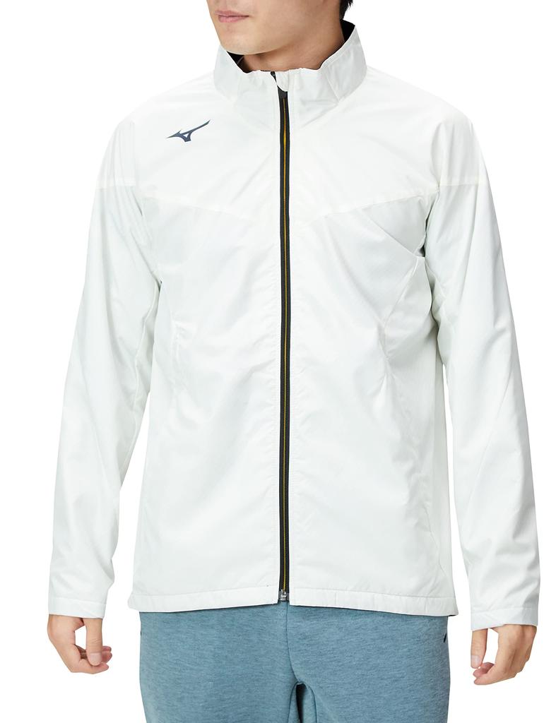 Mizuno Breath Thermo Warmer Training and Size 32ME2541 Jacket, Moisture-Wicking, Windproof, Water-Repellent, Men's, Off-White,
