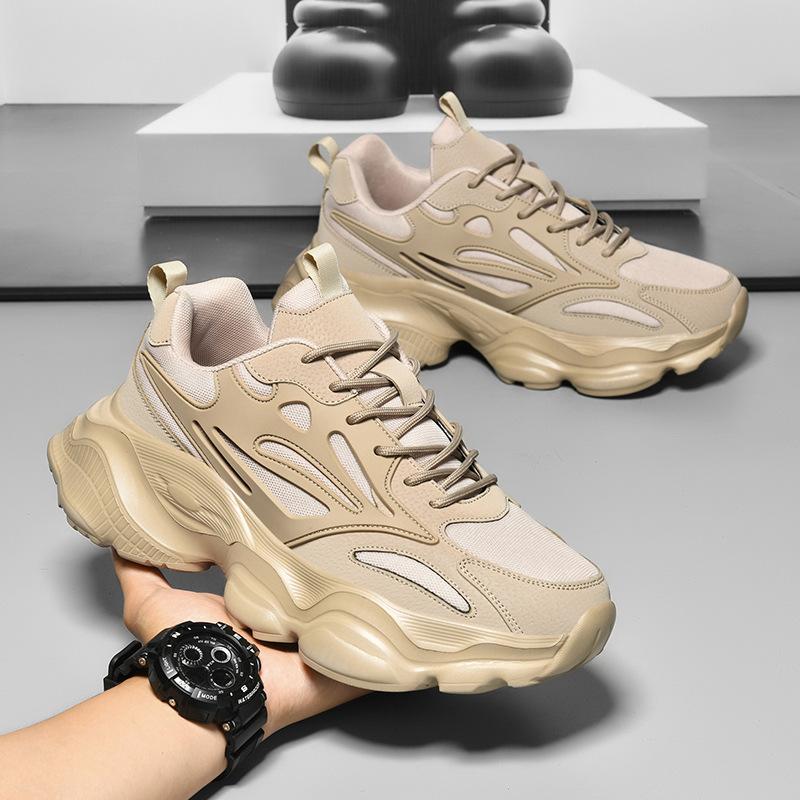 Large Size New Soft-Soled Sneakers Wear-Resistant Men'S Shoes Black Platform Casual Shoes Mesh Dad Shoes