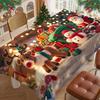 Christmas Santa Tablecloth, Reindeer Sleigh Toy Print Cover, Washable Table Cloth for Party, Fun Holiday Style Home Table Decor