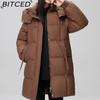BITCED Fashionable Mid-Length Cotton Coat for Women Trendy Casual Warm-Weather Jacket with Detachable Hood