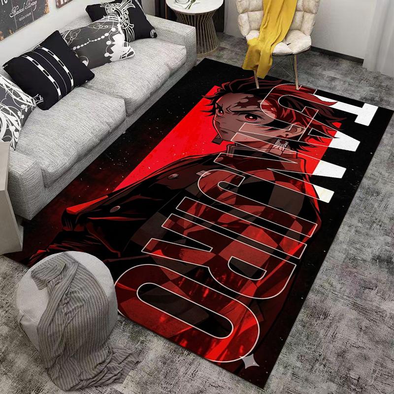 "Anime Style Red and Black Character Print Carpet for Bedroom Decor" Suitable for use as an anti-slip for living room bedroom sofas