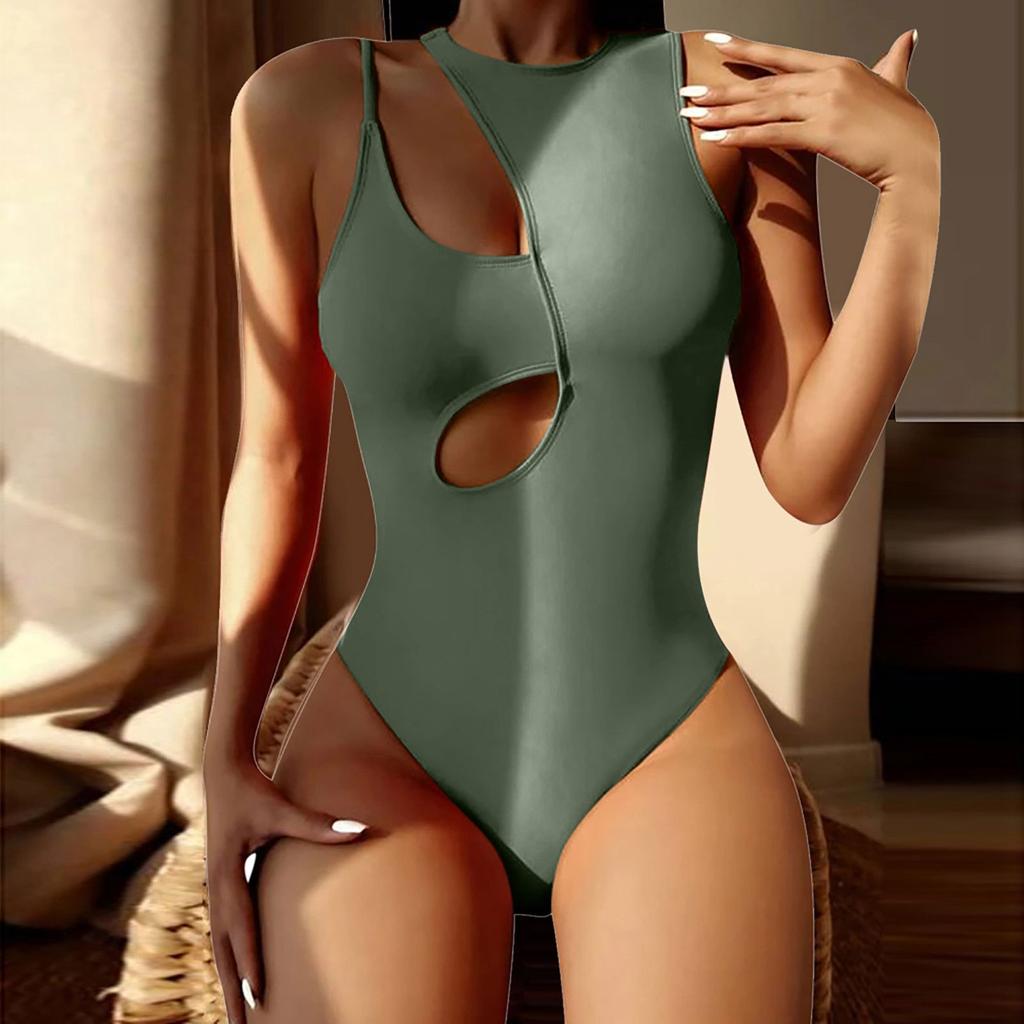 Solid Hollow Out One Shoulder Swimwear Women Summer Bathing Suits One Piece Swimsuit Sexy Bikini Beachwear