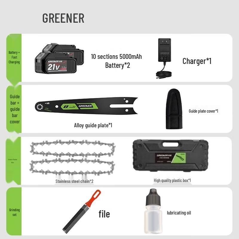 Беспроводная электрическая пила для обрезки Greener 21В и сучкорез для высоких веток вилка CN (адаптер в комплекте)