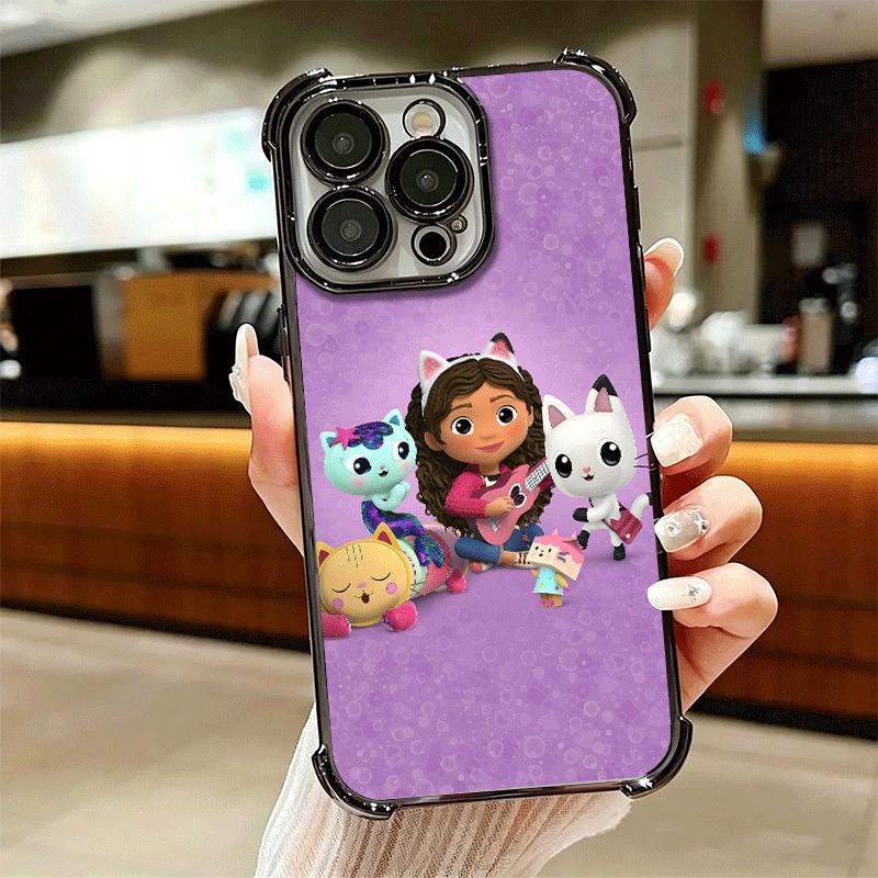 G-Gabbys Dollhouse Cartoon Plating Phone Case For Iphone 16 17 Pro Max Air 16E 14 15 Plus 12 13 Mini Anti-Fall Airabag Cover