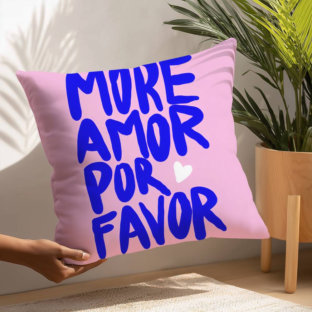 Максималистская Подушка с Цитатами 'More Amor Por Favor' Декоративная для Дивана Дома Двусторонняя Печать Короткий Плюш Чехол для Подушки