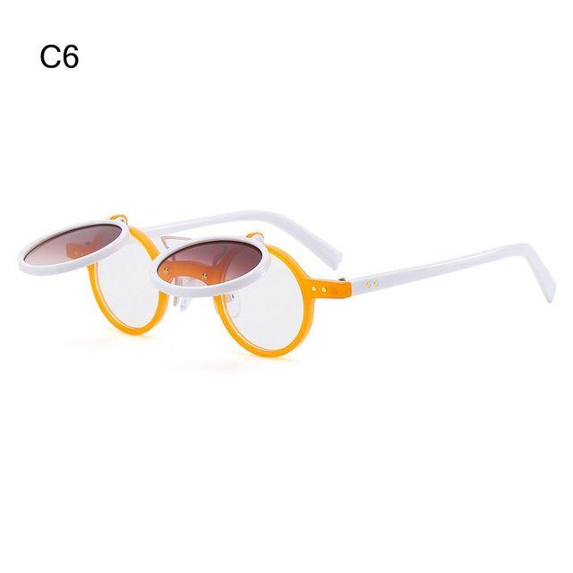 Steampunk Flip Up Sunglasses Retro Rivets Vintage Small Round Popular Sun Glasses Double -Layer Flip Lens Punk Eyeglasses Uv400