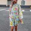 Women's O Neck Long Sleeve Loose All Match Casual Printed Floral Short Dress
