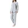 Six Rolls Long Sleeve Piping Double Gauze Pajama Solid Loungewear Women's Set, Color, 100% Cotton, (Size Small, Gray)