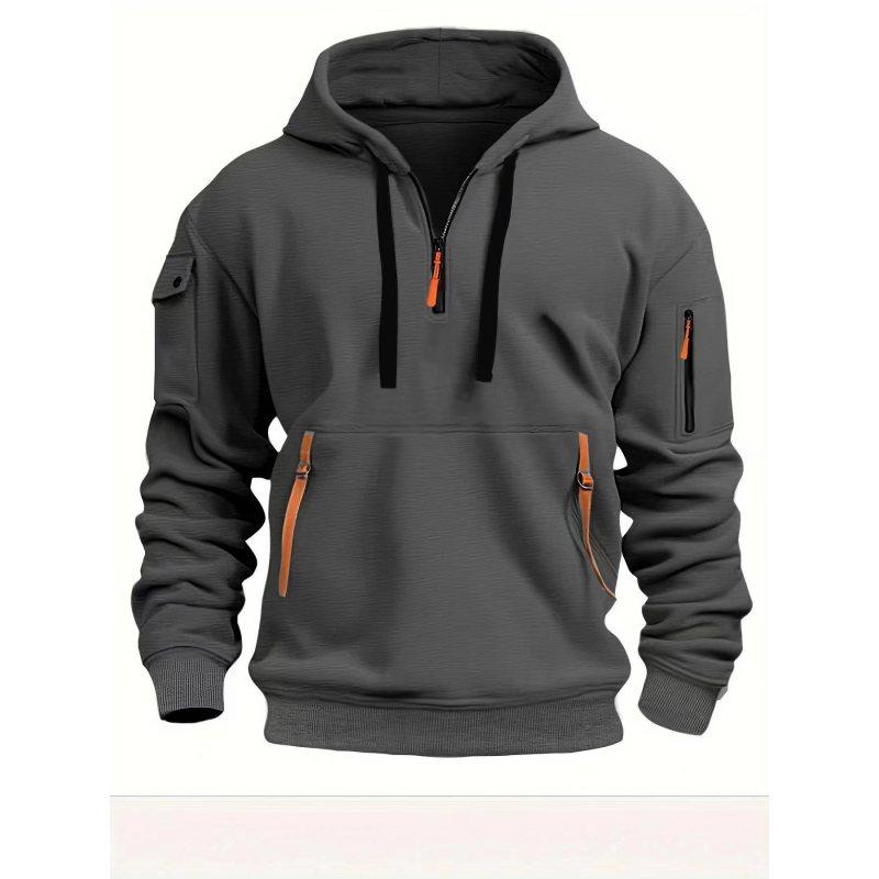 Fall And Winter Men's Casual Sports Multi-Zipper Arm Pocket Sweatshirt Pullover Hoodie