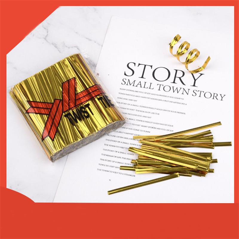 100 шт., подарочная упаковка, металлические закручивающиеся галстуки для вечеринки, свадьбы, печенья, конфет, леденцов, упаковочный галстук