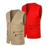 Men Cargo Waistcoat V-Neck Sleeveless Multi Pockets Sports Vest Solid Color Zipper Placket Volunteer
