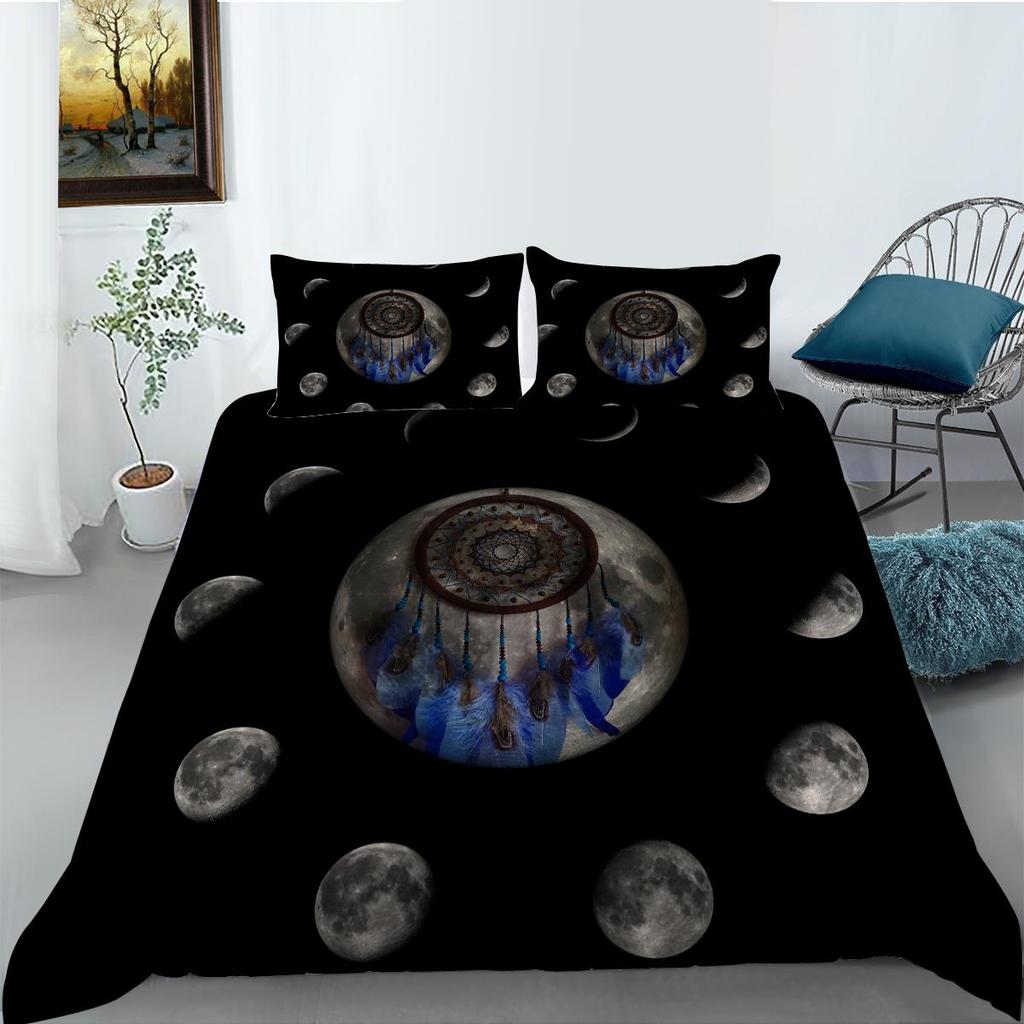 Black Background Dream Catcher Pattern Bedding Set Starry Sky Dream Catcher Quilt Cover Pillow Case 2 or 3 Pieces Soft and Comfortable Home Decoration