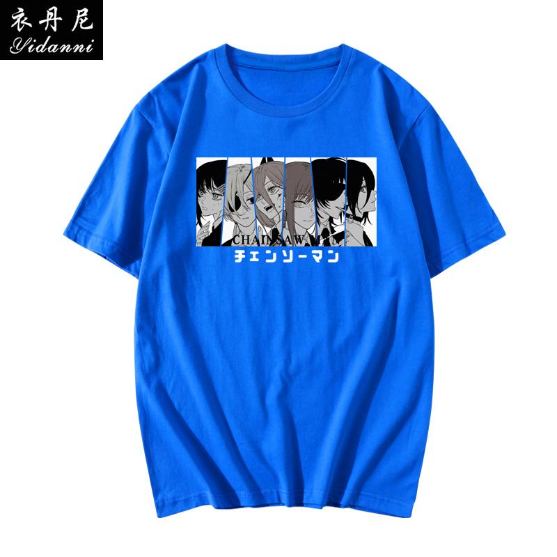 Summer 100 Cotton Mens Tshirt Chainsaw Man Anime Clash Bochita Shortsleeve Print Unisex Couple Loose Shortsleeve Top