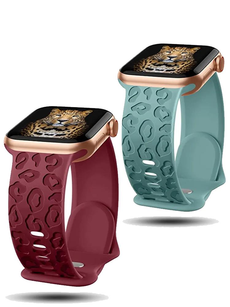 Гравированный ремешок для Apple Watch ultra 2 Ремешок 44мм 40мм 45мм 49мм 41мм 42мм Леопардовый силиконовый браслет iwatch series 7 se 6 8 9 10