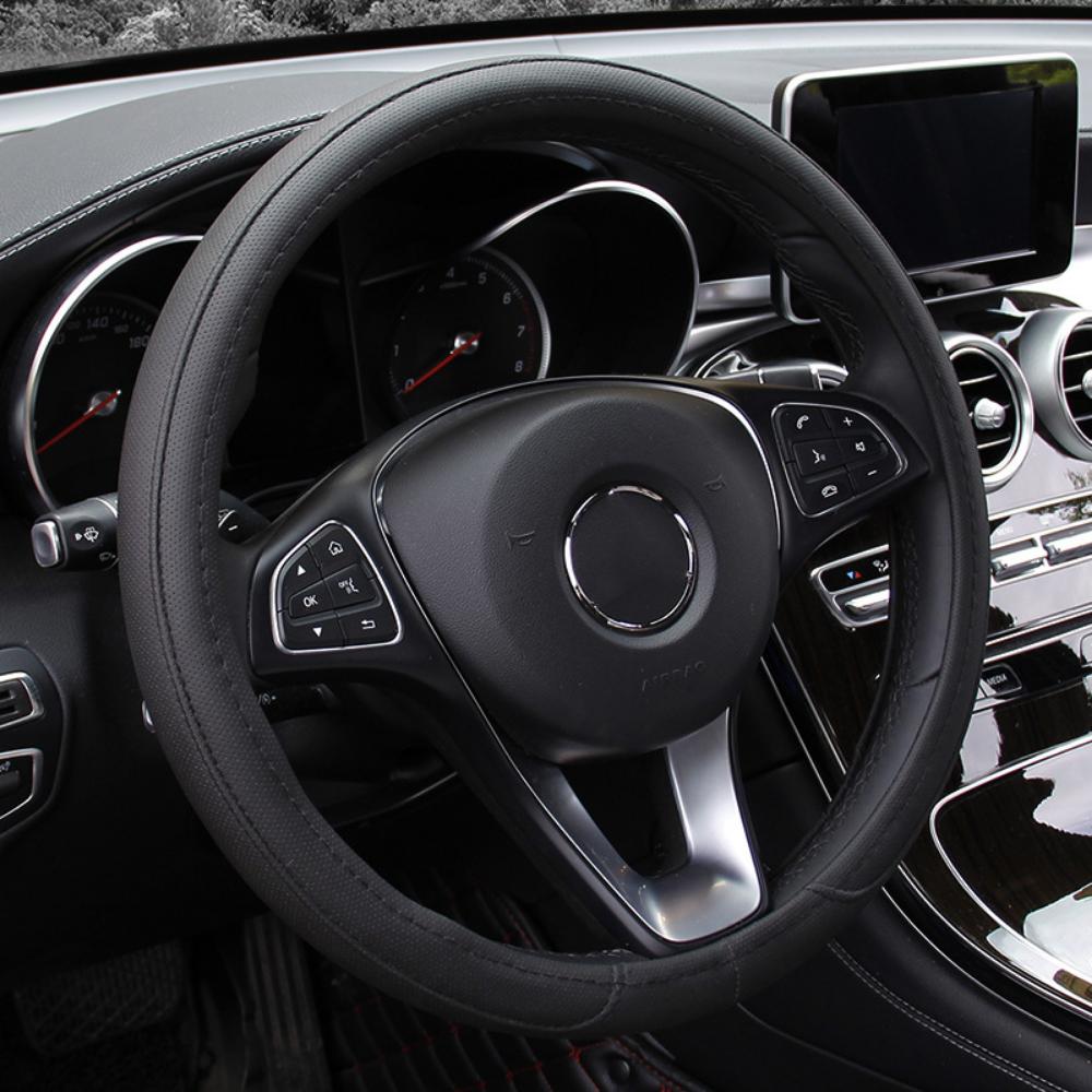 Automotive Leather Streamlined Steering Wheel Cover, Medium Size Breathable, Anti Slip, and Cheap D-type All-season Universal Handle Cover