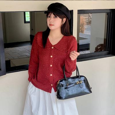 Женский кардиган с цветным горошком и воротником-стойкой большого размера