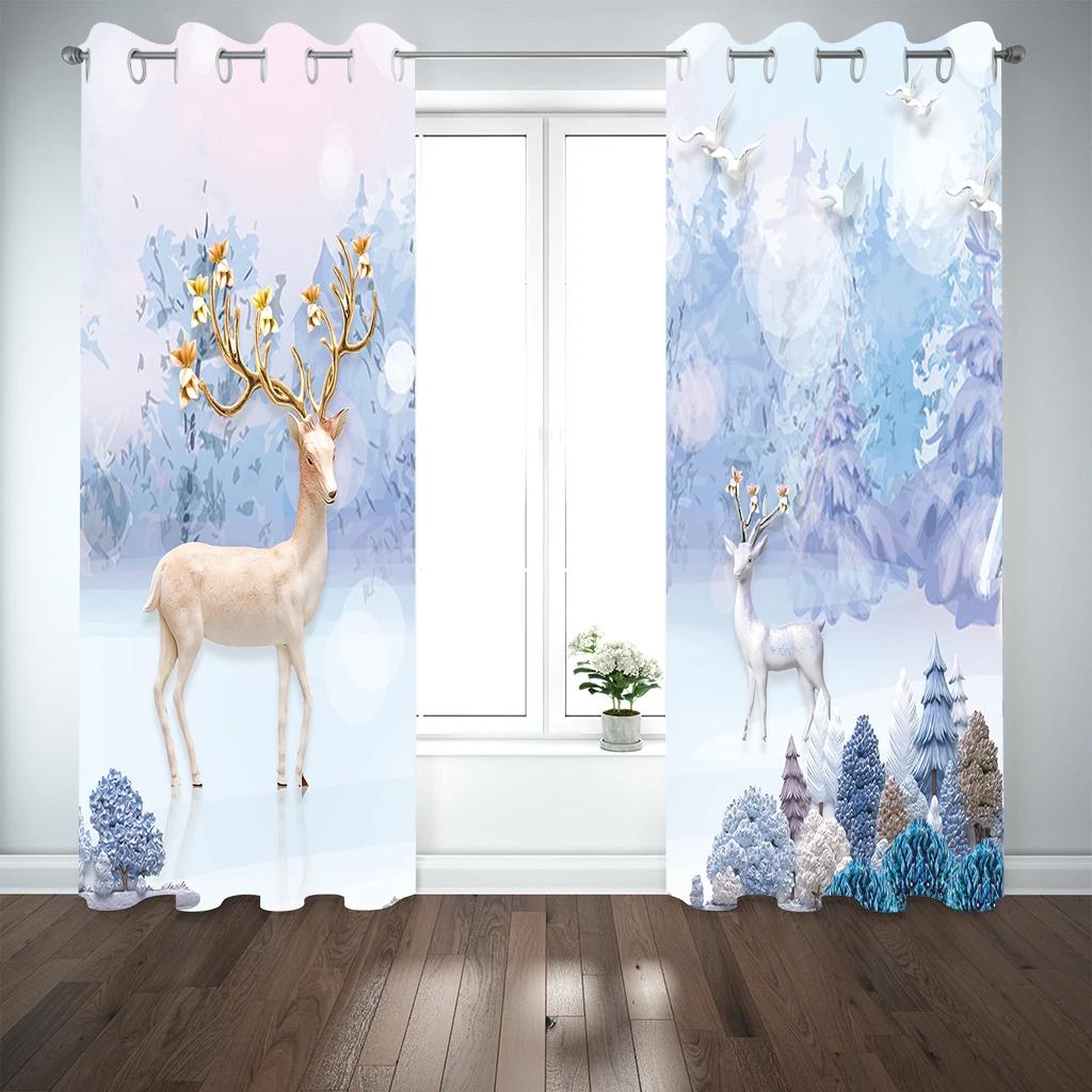 Олень в форме животного с узором, высокие затемняющие шторы, цифровой градиент, современный принт, занавеска для гостиной, спальни, домашний декор, драпировка