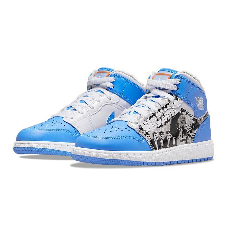 Детские кроссовки Air Jordan 1 Mid GS Game Winner White Starfish University-Blue DR6492-100