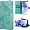 Protective Case - BOOLING - for Samsung Galaxy A55 5G - Shockproof - Synthetic Leather - Butterfly Pattern - Green