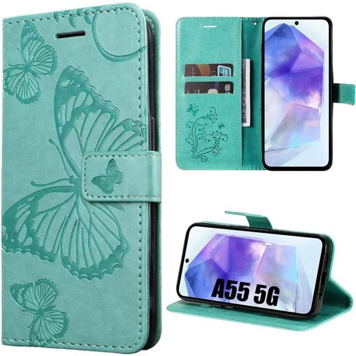 Coque de protection - BOOLING - pour Samsung Galaxy A05s - Antichoc - Simili Cuir - Motif Papillon