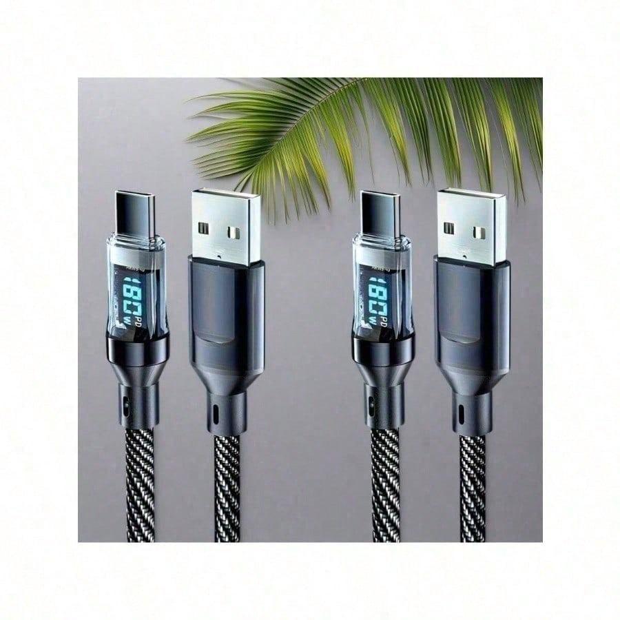 Ультрабыстрый USB A на Type-C кабель 180 Вт со светодиодным цифровым дисплеем, матовая поверхность, синхронизация данных,