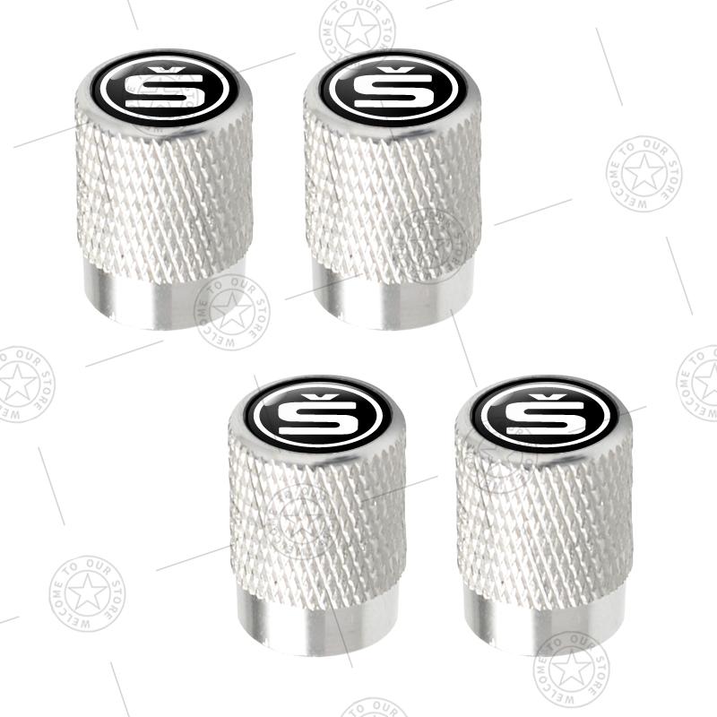 4pcs S Logo Car Wheel Tire Valve Caps Air Stem Aluminum Accessories For Skoda Superb Octavia Karoq Kamiq Kodiaq Fabia Vision