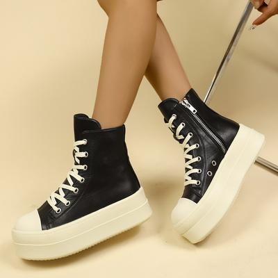 Ro высокие туфли женские на платформе вощеные парусиновые туфли женские 2024 новые повседневные туфли нишевая обувь модные ботинки на молнии