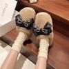 Бант 2025 осень и зима новые женские зимние домашние тапочки с мягкой подошвой, нескользящие, теплые, плюшевые, на толстой подошве, хлопковые
