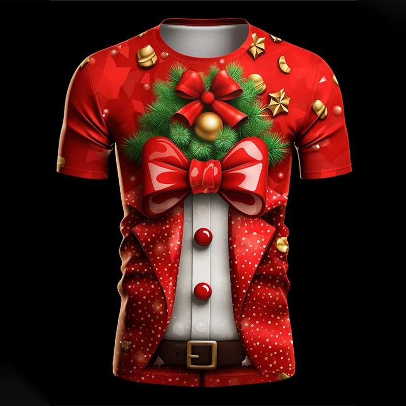 Fashion 3D Merry Christmas Print T-shirt Santa Claus Christmas Pattern T-shirt Men and Women Short Sleeve Neutral Top Clothing