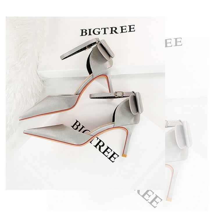 Bigtree Sexy High Heels 8cm Women's Silk Shallow Mouth Pointed Head Straight Line Sandals with Bowknot