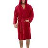 Long Sleeve Pocket Belt Solid Color Men Bathrobe Winter Warm Hooded Long Fleece