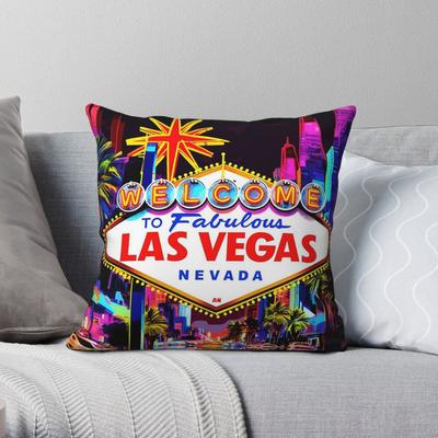 Pop Art Travel Las Vegas Sign Square Pillowcase Polyester Linen Velvet Printed Zip Decorative Car Cushion Cover