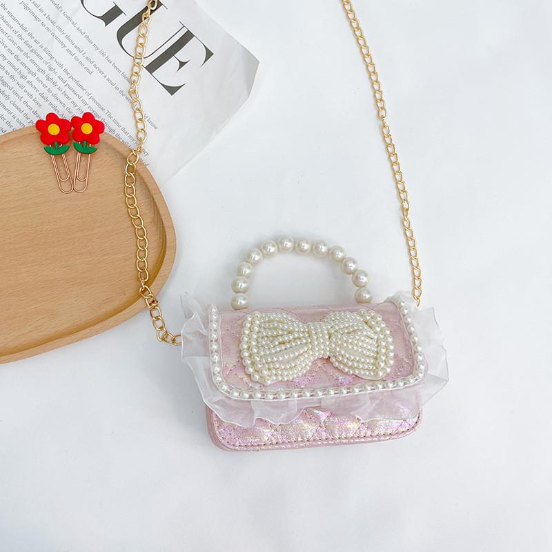 Charming Mini Pearl Chain Handbag For Girls In Various Colors Cute Lace Design