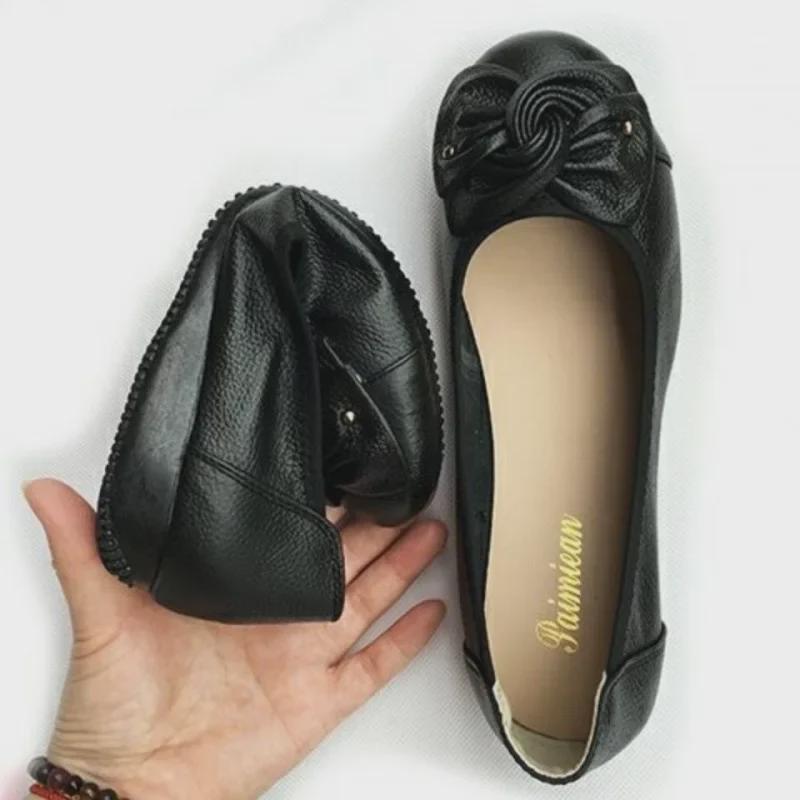 Genuine Cowhide Soft Sole Women's Flat Shoes - Non-Slip Nursing & Maternity Footwear