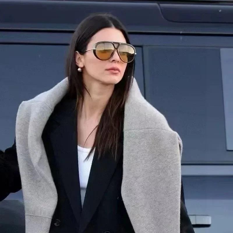 Роскошный Дизайнерский Бренд Оверсайз Очки-авиаторы Женские Мужские Популярные Винтажные Солнцезащитные Очки Панк Двойная Переносица Очки