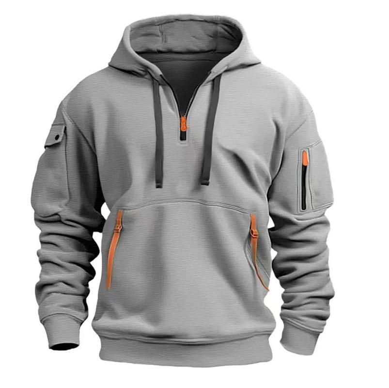 2025 New Men's Sweater Hoodie Zipper Multi-pocket Sports Top
