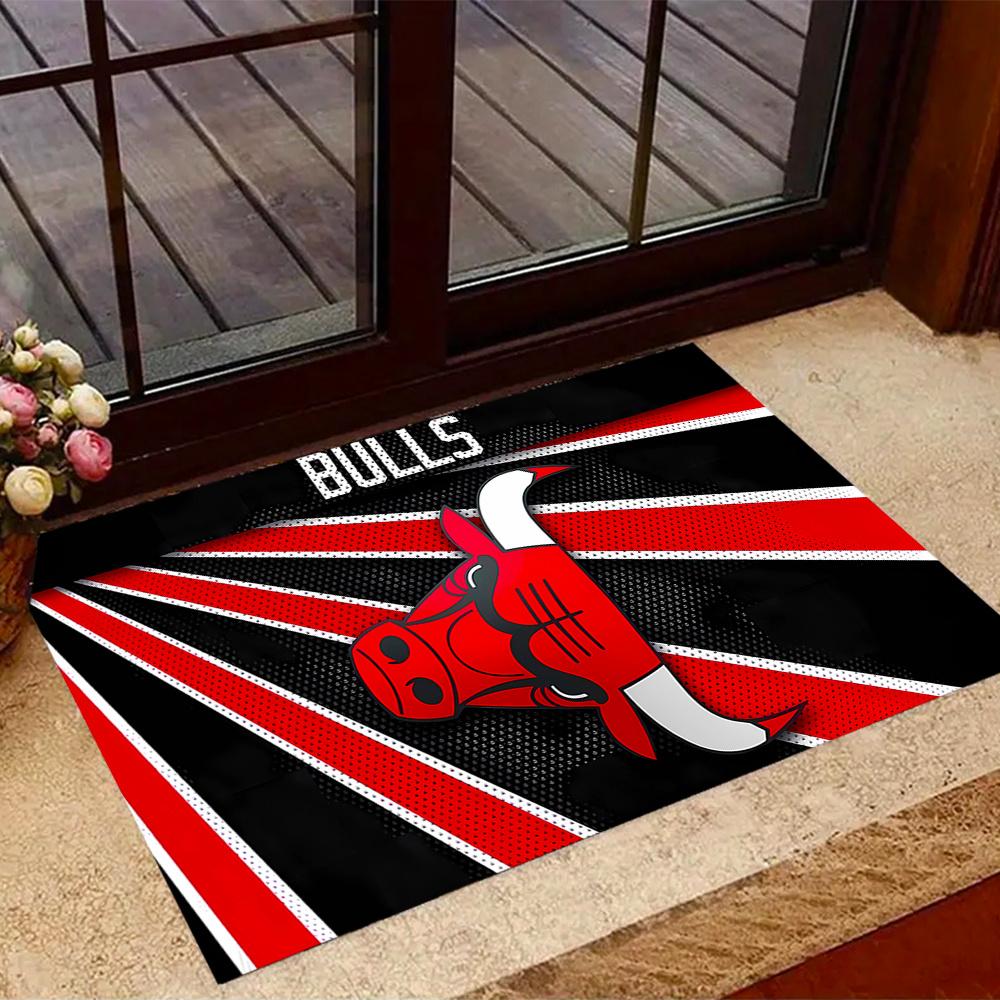 Bulls Logo Themed Antislip Durable Polyester Home Decorative Large Size Logo Design Durable Floor Mat For Living Room Restaurant Doorway Office Desk