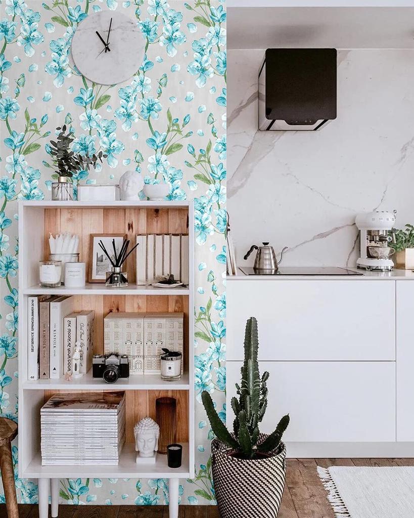 Обои самоклеящиеся Виниловые Декоративные Сливовый цвет Съемные Зеленые листья Водонепроницаемые