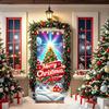 Fluorescent Christmas Door Cover 71x35 Inch Glow In The Dark Door Banner with Santa Tree Gift Box for Winter Front Door Party Wall Decor