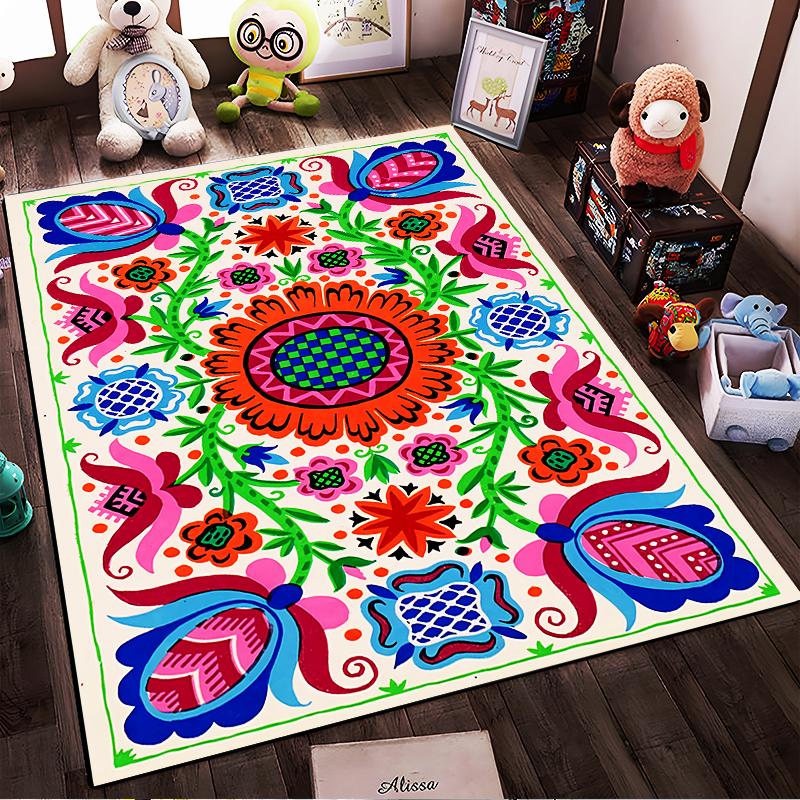 Colorful Floral Pattern Carpet with Bohemian Mandala Design, Area Rug. Suitable for use as an anti-slip for living room bedroom sofas