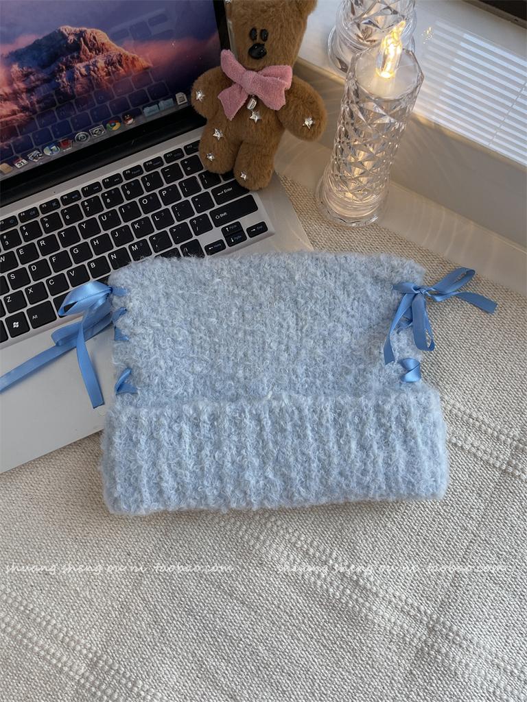 Милая шерстяная шапка с бантом и большой окружностью головы, осенне-зимняя женская теплая вязаная защитная шапка для лица, головной убор для защиты ушей