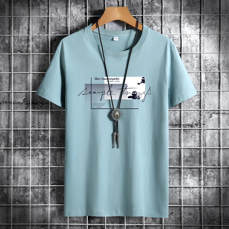 Summer Men Round Neck Cotton Short-sleeved Fashion Printed Casual Men's Loose Sports T-shirt
