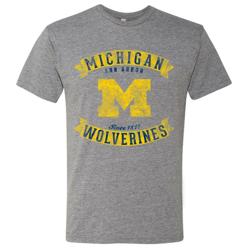 Футболка унисекс с винтажными баннерами Michigan Wolverines Triblend Премиум Хизер