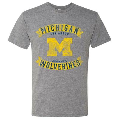 Футболка унисекс с винтажными баннерами Michigan Wolverines Triblend Премиум Хизер