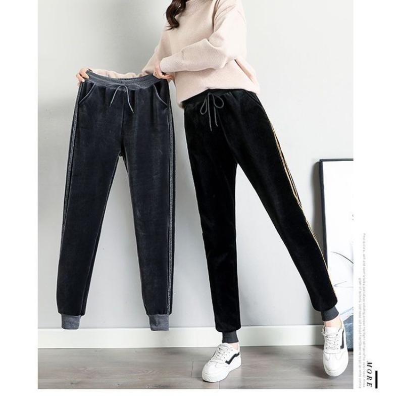 Теплые женские брюки Pleuche, эластичные, с высокой талией, на шнуровке, модные брюки длиной до щиколотки для женщин