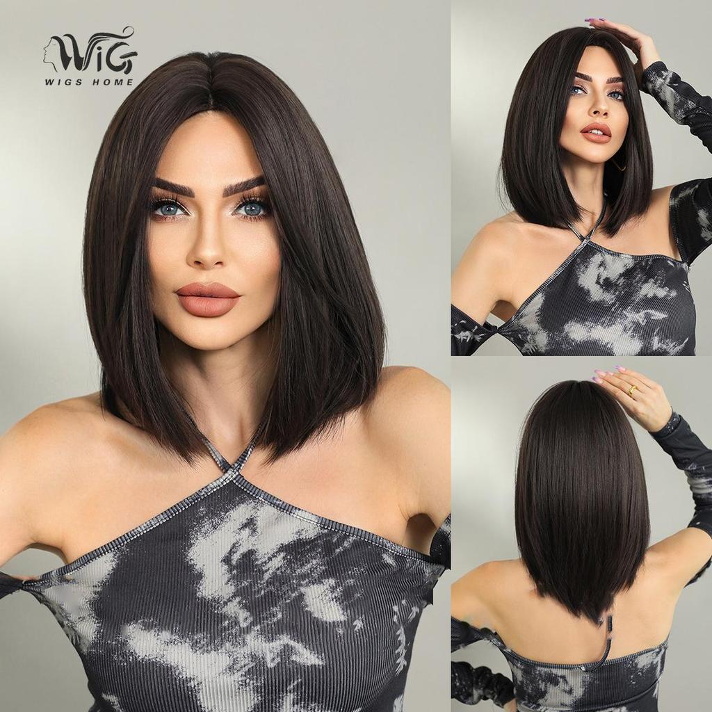 Women's Black Wig 40cm Short Hair Short Straight Hair Full Cap Rose Hair Net Natural Realistic Hair Wig
