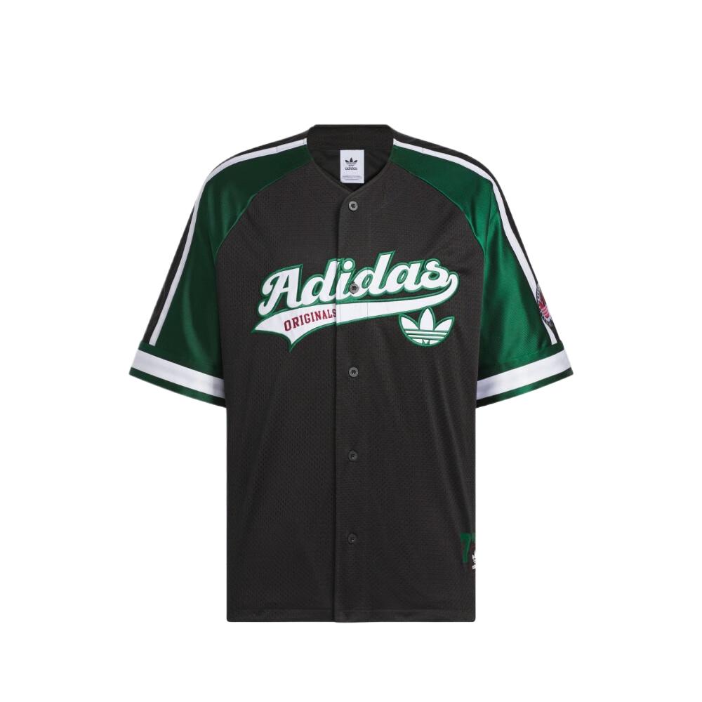 Adidas Originals Unitefit Color Block Button Soft Skin Friendly Short Sleeve Shirt Unisex Shirts Black Dark-Green JN0767